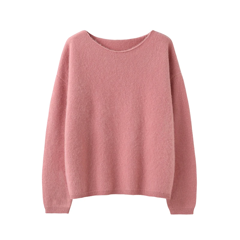 Spring Autumn New 100% Wool Sweater Women\'s One Character Collar Knitted Pullover Casual Loose Large Size Women\'s Clothing Tops