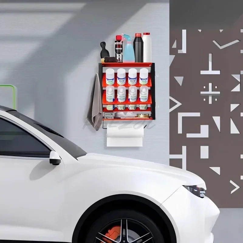 Steel Wall Mounted Spray Bottle Holder with Tissue Holder Practical Tool Storage Rack Suitable for Garage Studios