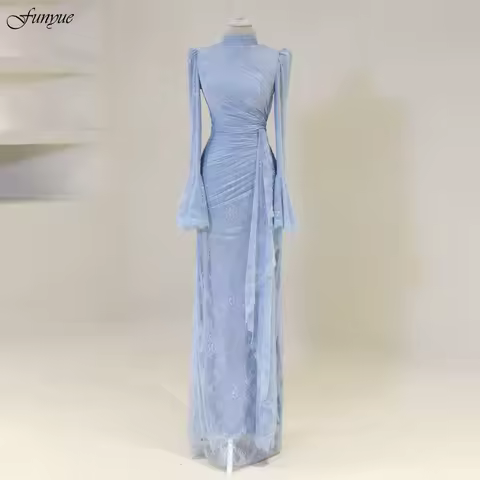 Customized Muslim Evening Dress Elegant Robes De Soir&eacute;e Mermaid Long Sleeves Formal Prom Gown Lace Abendkleider