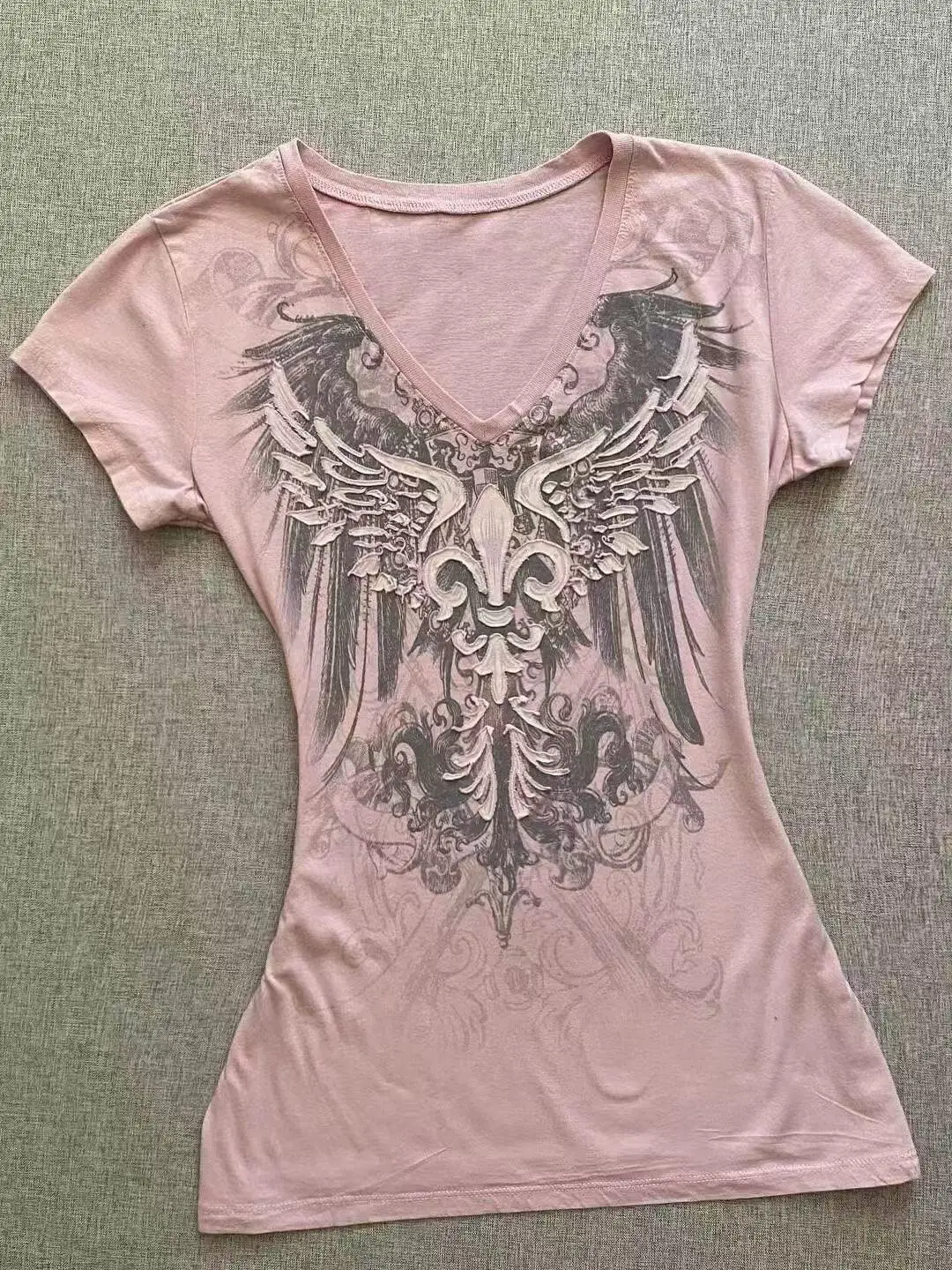 Vintage Sweet Printed T-shirt Women Summer Retro Slim Patchwork Fake Two-piece Tops New Design Fashion Y2k Clothes 2025 American