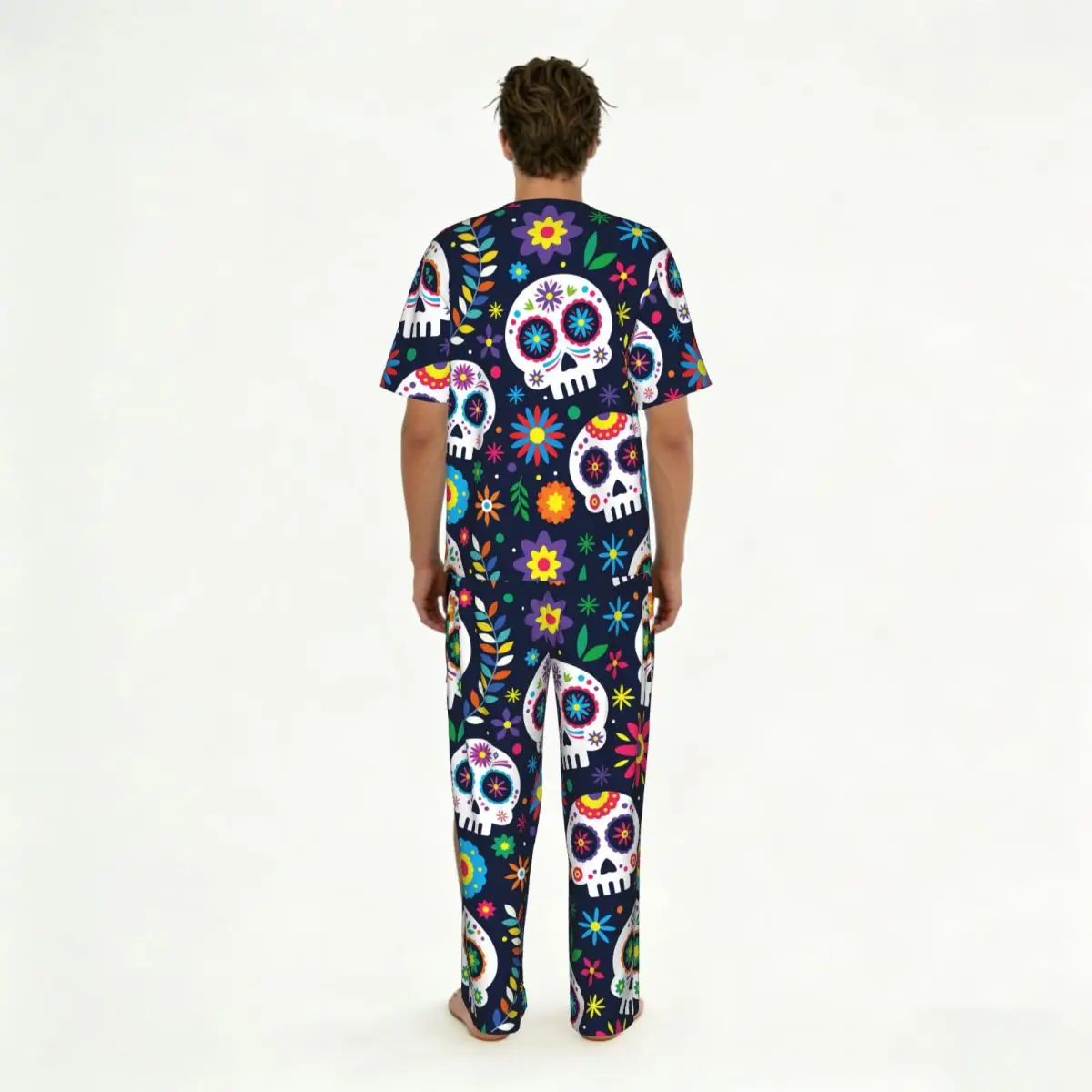 Immagine 5: Pigiama da uomo a maniche corte, due pezzi con pantaloni, Dia De Muertos, Day Of The Dead, abbigliamento da casa, pigiama.