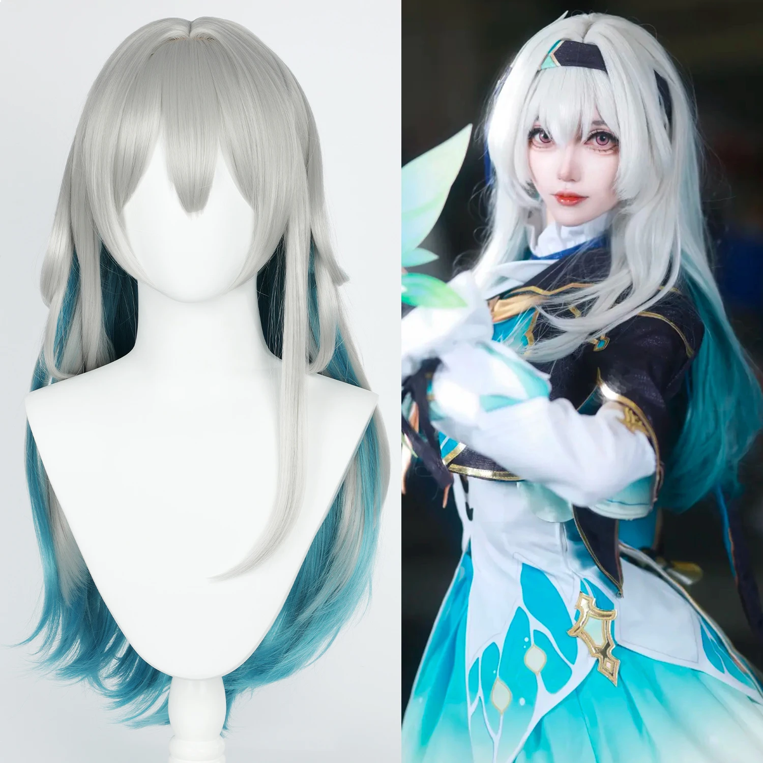 شعر مستعار تأثيري كوس اليراع طويل أنيمي لعبة شعر مستعار أومبير رمادي-أزرق شعر مستعار اصطناعي مع الانفجارات شعر مستعار تأثيري امرأة أنيمي شعر مستعار تأثيري مخزن