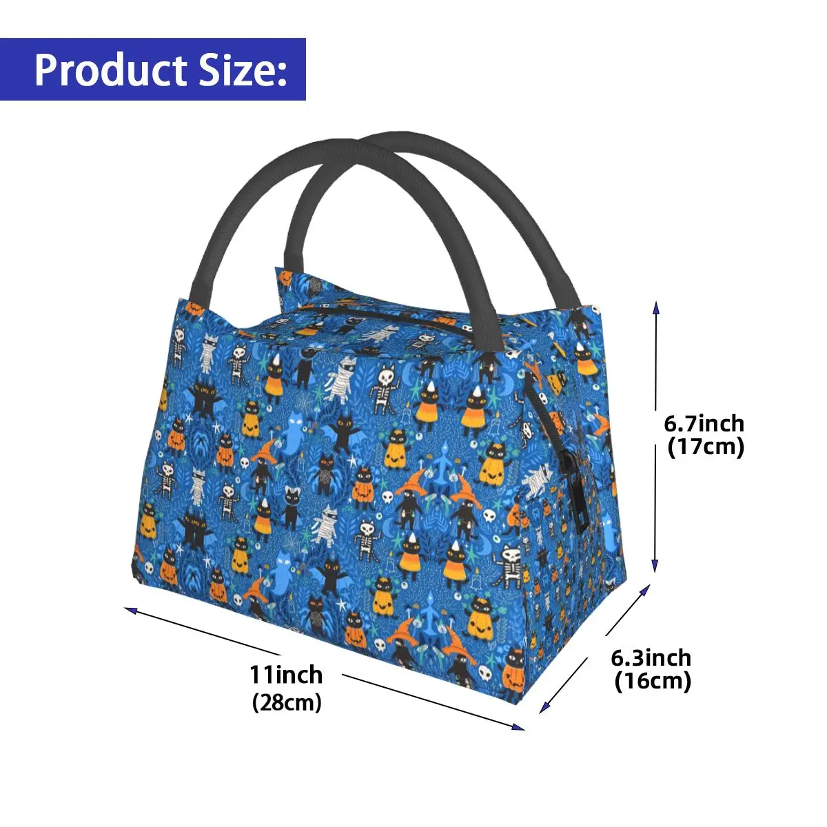 Black Magic Cats Lunch Bag Spooky Halloween Leisure Lunch Box Outdoor Picnic Portable Thermal Lunch Bags Print Cooler Bag