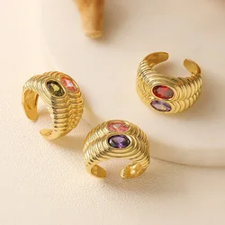 HECHENG Adjustable Opening High Luxury Spiral Croissant Texture Setting Colourful CZ Stones Ladies Gift Wedding Ring