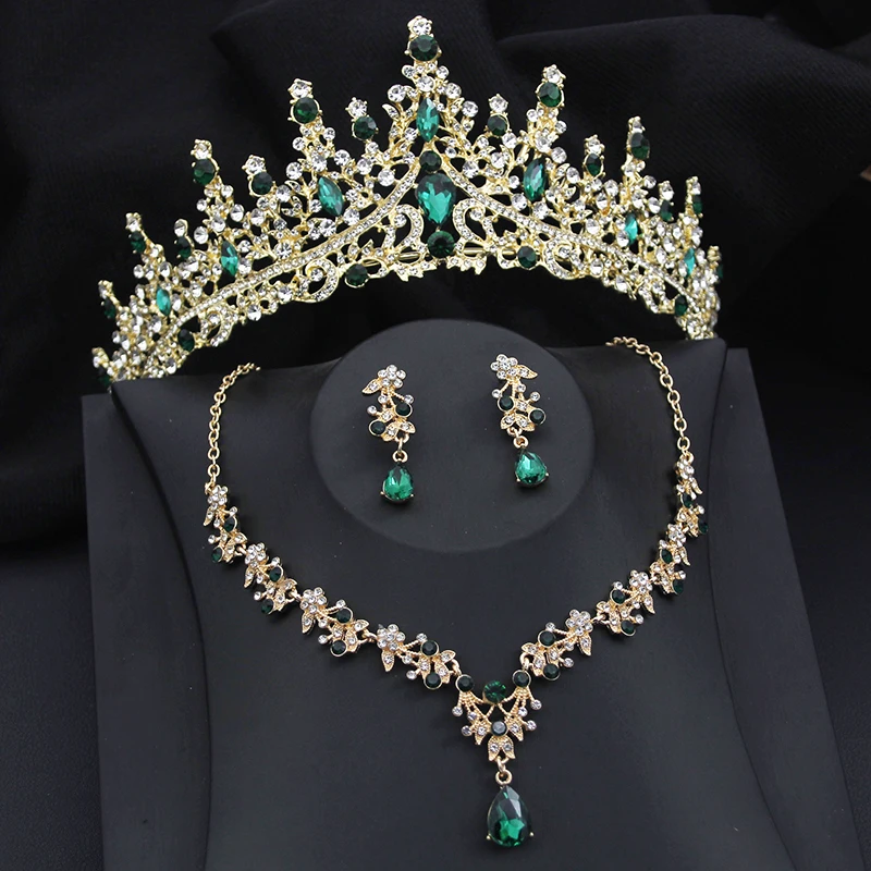 Cenmon Baroque Green Crystal Bridal Jewelry Set 6