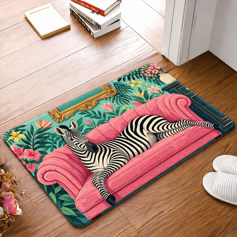 1pc, 2pcs, 3pcs Tropical Zebra Pattern Doormats, Durable, Stain - Resistant, Machine - Washable, Bath Mat, Suitable for Living