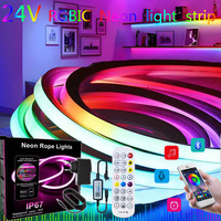 24V Bluetooth RGBIC Neon LED Strip Lights Silicone Neon Rope Light with Music Sync Dreamcolor Chasing Strip Tape for Room Decor