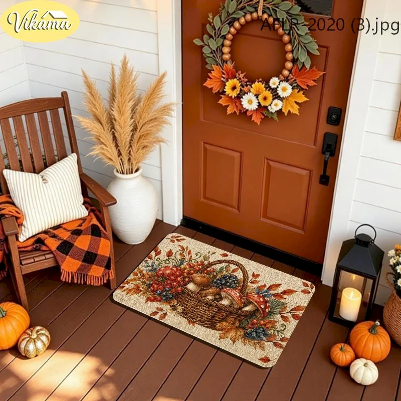 VIKAMA Fall Mushroom Acorn Chestnut Door Mat Floor Mat Front Door Non Slip Washable Welcome For Home Decor