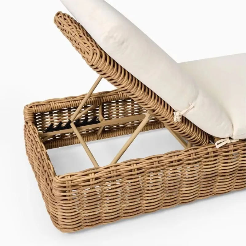 Villa Beach Poolside Adjustable Back Rattan Sun r Bed Portable Outdoor Furniture  Aluminum Frame Leisure Sun Recliner