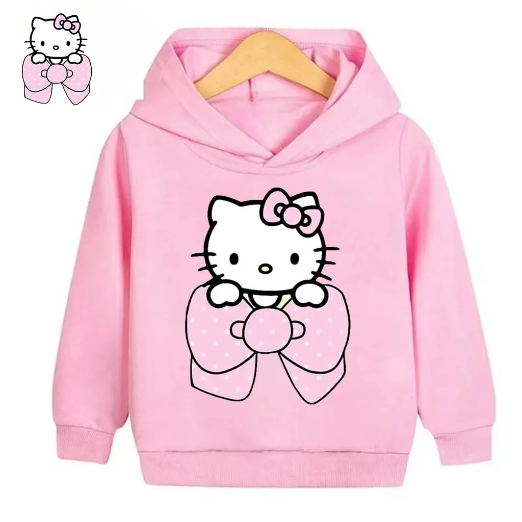 Sanrio Cartoon Hello Kitty Kids Clothes Girls Autumn and Winter Comfortable Children's Hoodies Outdoor Leisure Daily Street Wear