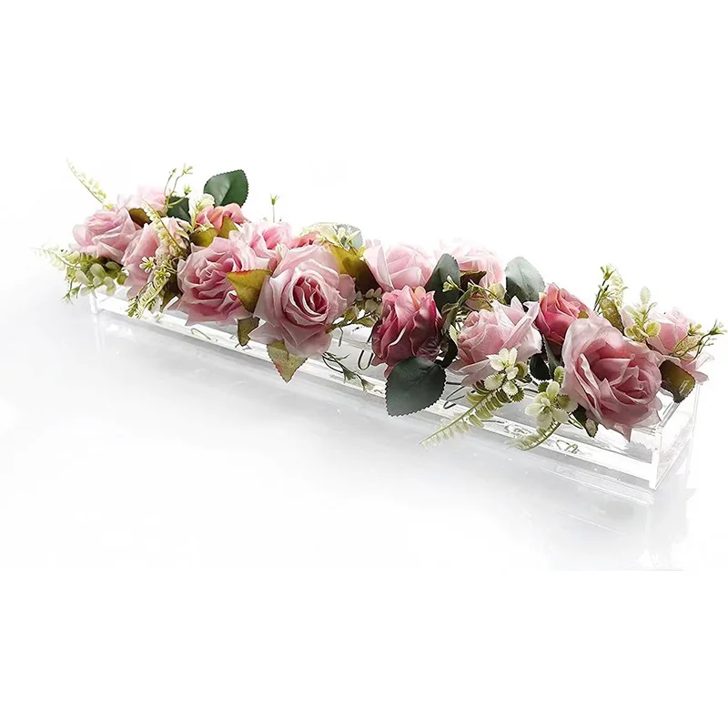 Rectangular Transparent Acrylic Plastic Rose Vase Wedding Table Flower Stands, Decorative Supplies, 10 Hole, 12 Hole, 14 Hole