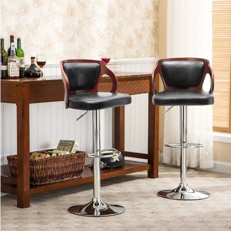 

Bar Stools Walnut Bentwood Adjustable Height Leather Modern Barstools with Back Vinyl Seat Extremely Comfy Bar Stool 1 Piece