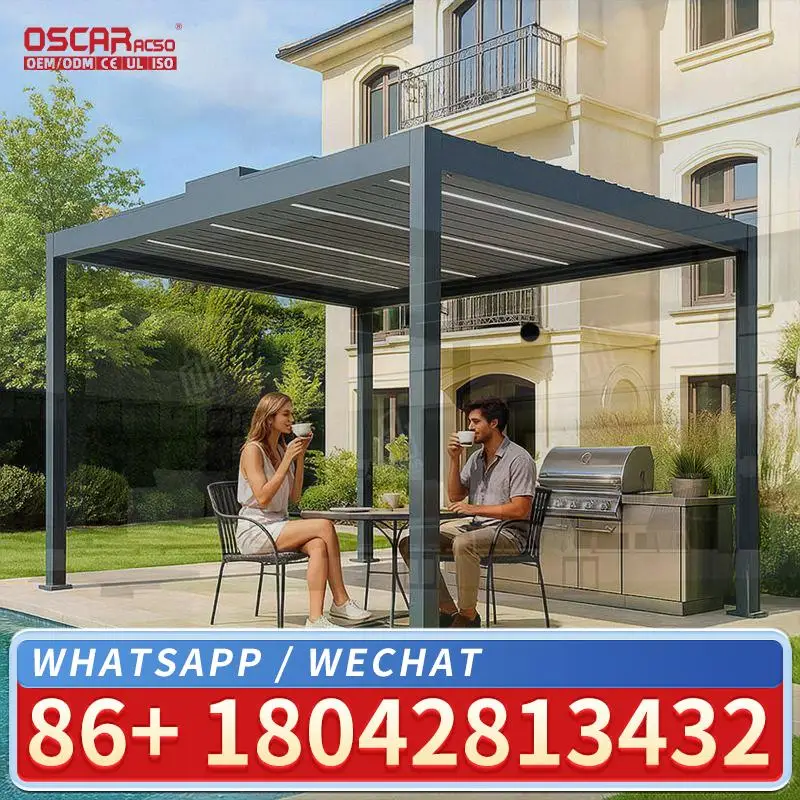 High Quality 3x3 3x4 Motorized Waterproof Louvered Roof Retractable Aluminium Pergola for Patio Garden Balcony pergola