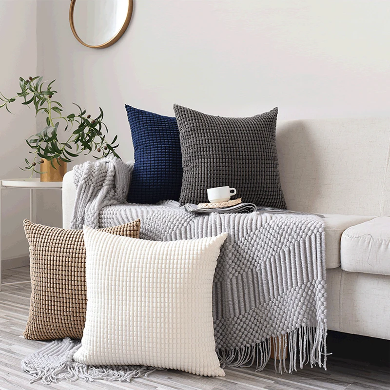 

Soft Corduroy Corn Grain Home Decorative Cushion Cover 40/45/50/55/60cm Solid Color Throw Pillow Case For Bedroom Sofa Chair Car