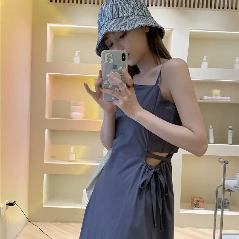 Off Shoulder Midi Sundress Dresses for Women 2024 Slip Woman Dress Clothes Korean Style Vintage Chic and Elegant Pretty Outfits