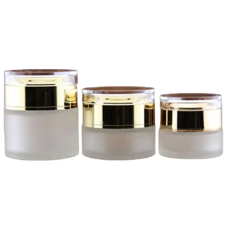 

10pcs Empty Glass Jars 20G 30G 50G Frosted Refillable Bottle Shiny Gold Acrylic Lid Cosmetic Packaging Cream Containers Pots
