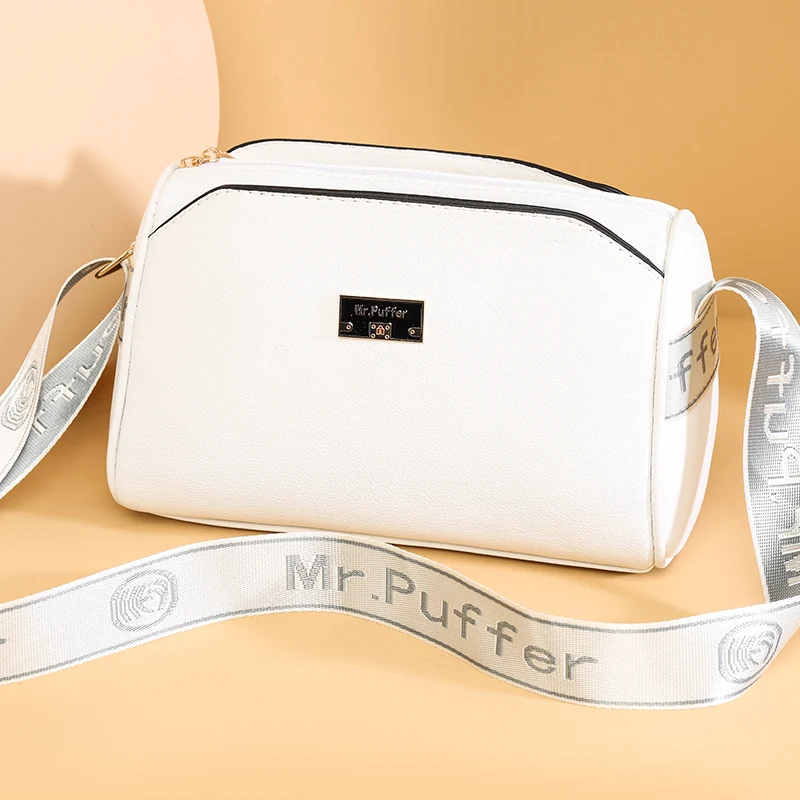 Fashionable Ladies Crossbody Bag Multi-Layer Makeup Pouch Mobile Phone Bag Lychee Pattern Single Shoulder Bag Pure Color
