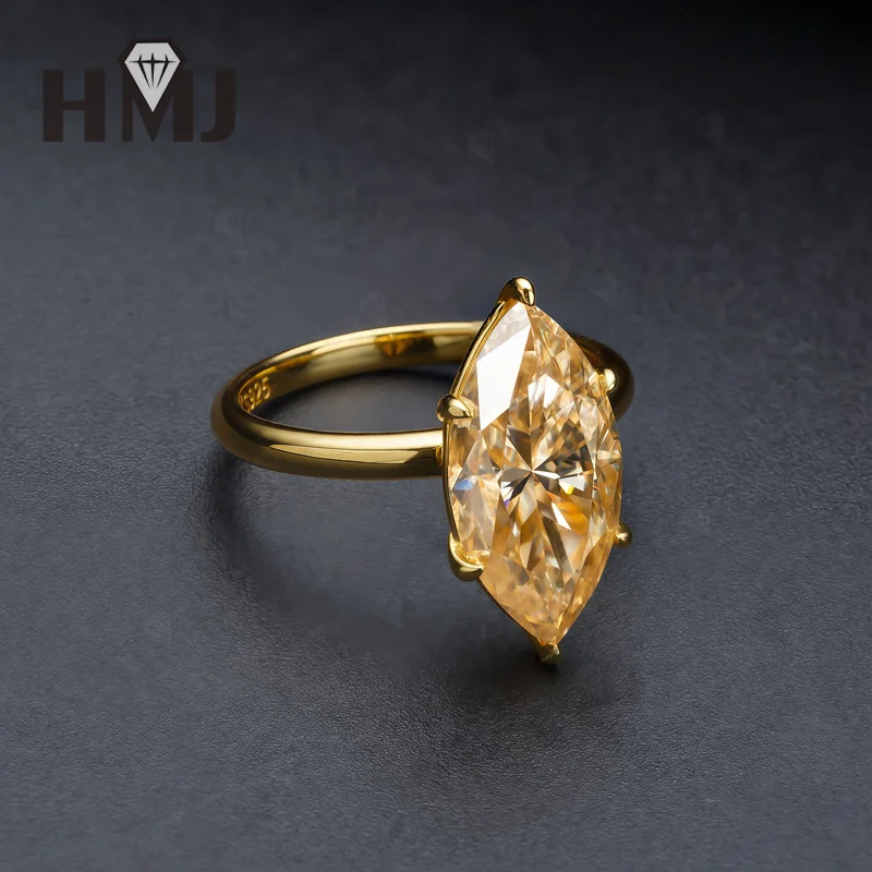 4ct Champagner-Ring 8x16mm Moissanit Marquise-Schliff Schwarze Farbe 925 Sterling Silber Hochzeits- und Verlobungsring Ewig Romantisch – Detail 9