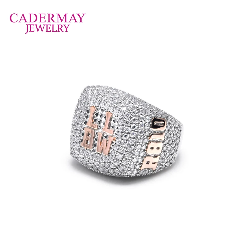 Hiphop Jewelry Custom Made Moissanite Pinky Ring 925Silver Iced Out Square Championship Rings D VVS Moissanite Memorial Ring Men