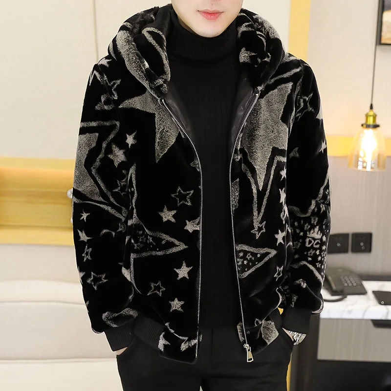 

Autumn Winter Thiened Gold Mink Velvet Cotton Jaet Men's Faionable New Sle Leather Fur Cotton Clothes Busin Casual
