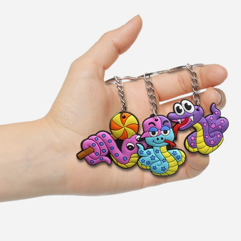 18 Pcs Cute Cartoon Snake Key Pendant Keychain Handbag Charm Metal Pvc Animal Keychains for Kids