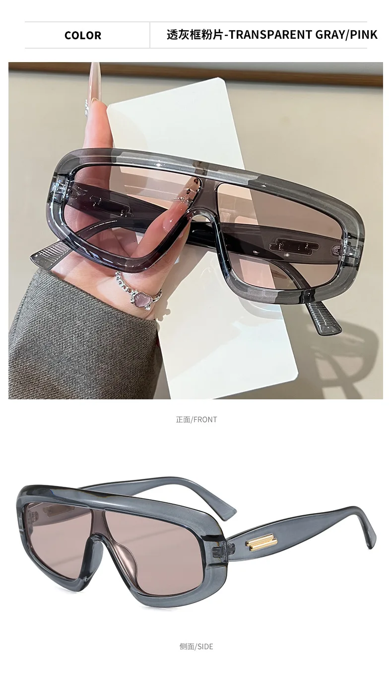 Vintage One-Piece Quadratische Sonnenbrille für Damen Neue Mode Schwarze Verlaufsgläser Übergroße Sonnenbrille für Herren Retro Gestreifte Fahrbrille – Detail 17