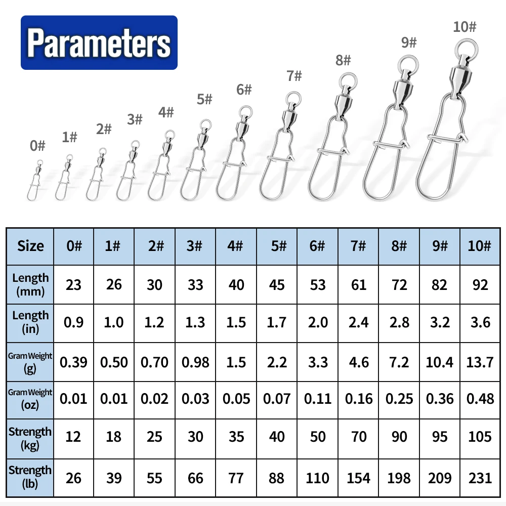 PROBEROS 10pcs Stainless Steel Fishing Connector Pin Bearing Rolling Swivel Snap In Box Fishing Tackle Accessories For Lure Hook