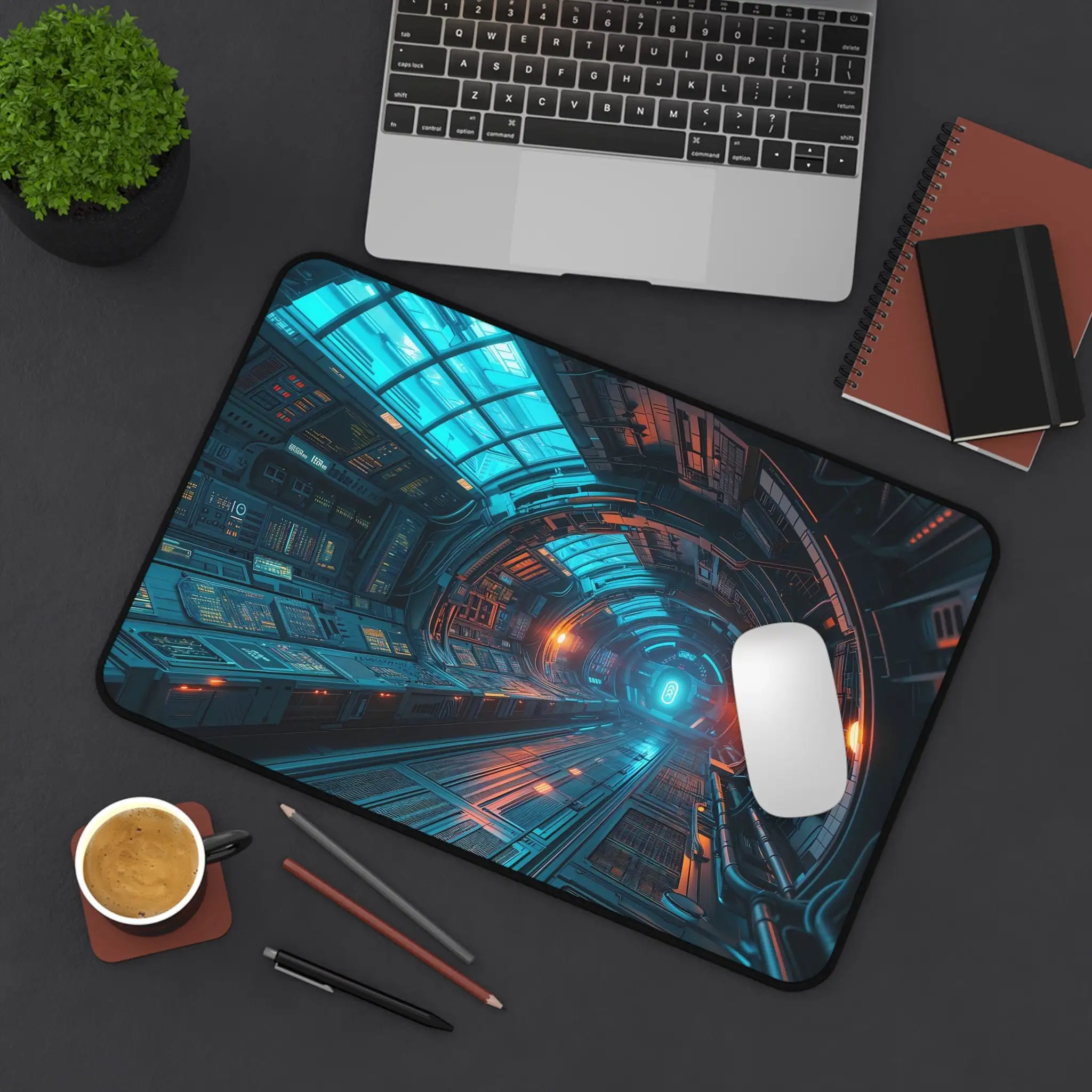 

Spaceship Interior Pattern Table Pad, Anti-Slip Waterproof Future Gaming Mouse Pad, Starry Sky Office Desktop Decoration