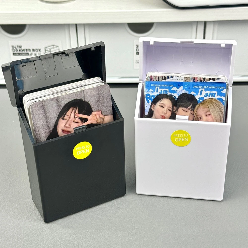 INS Plastic Photo Card Storage Box White Black Photocard Holder Korea Idol Small Photo Card Organizer Desktop Classification Box