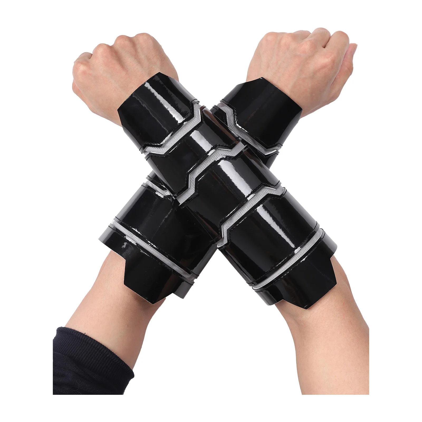 Adult Medieval Knight Bracers for Men Women Shiny Metallic Hook-Loop Fastener Gauntlet Wristband Arm Armor Warrior Accessories