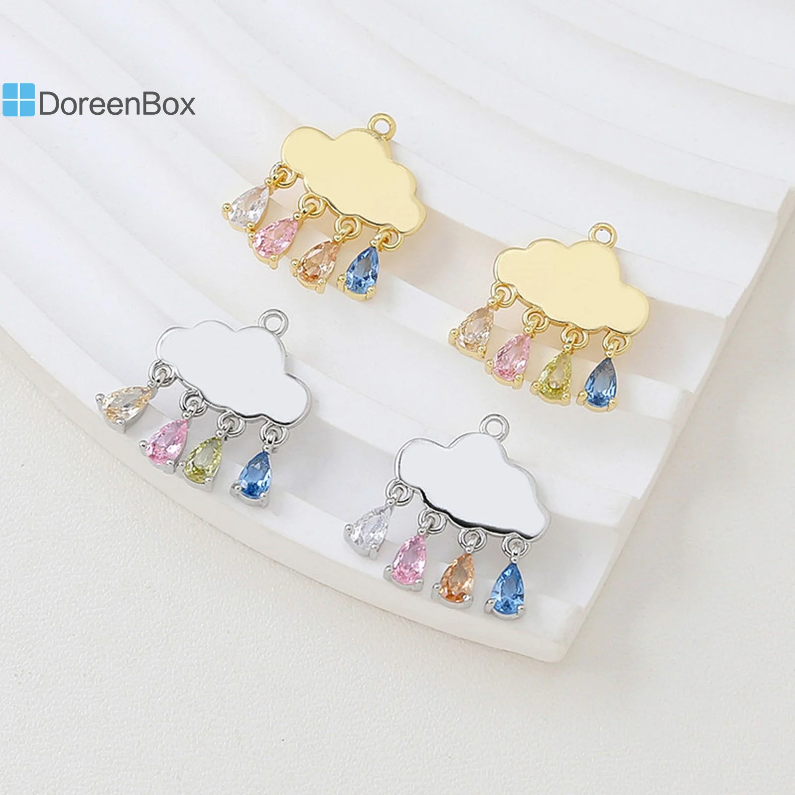 Cloud Drop Rhinestone Charms Pendants Copper Weather Collection Charms Multicolor Charms for DIY Jewelry 19mm x 16mm, 1 Piece