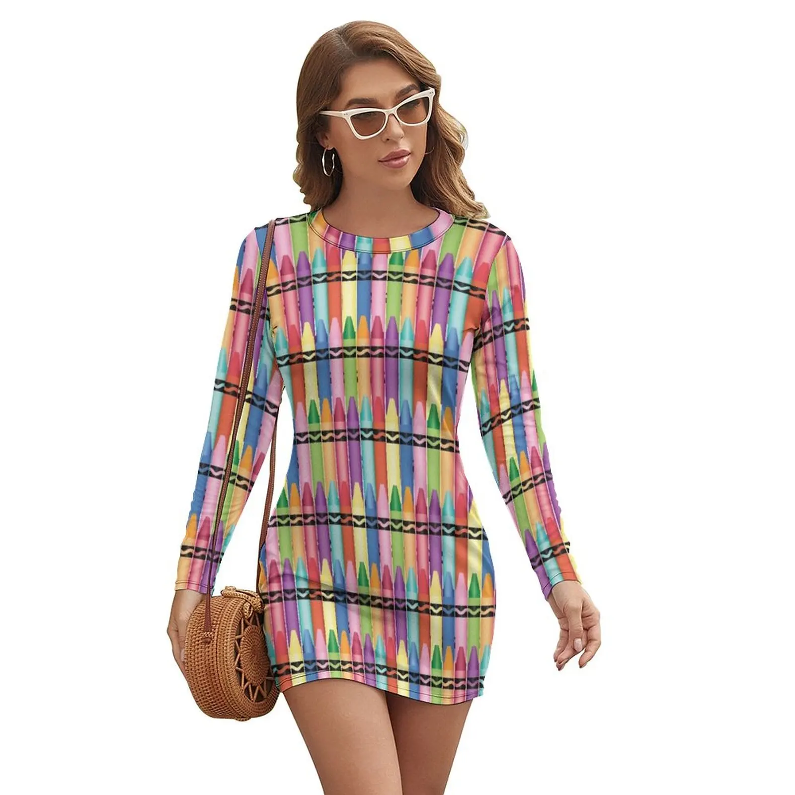 

Colorful Crayon Pattern Long-sleeved Dress women's luxury party dress Dress women