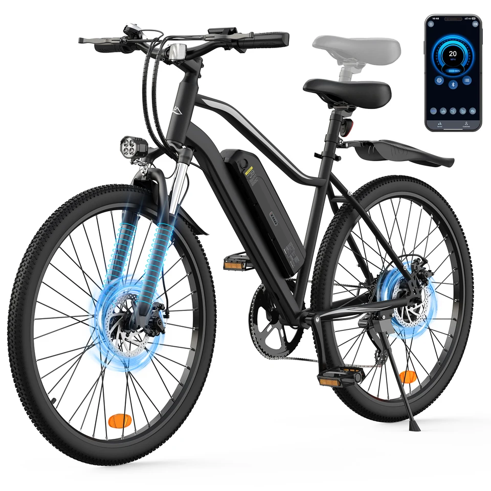 EB3S Electric Bike for Adults, 26" Unisex Commuter E-Bike, 36V15Ah Battery, 20 MPH, 5 Speed Modes Front Suspension Dual Disc Brakes App Control 265 lbs Capacity