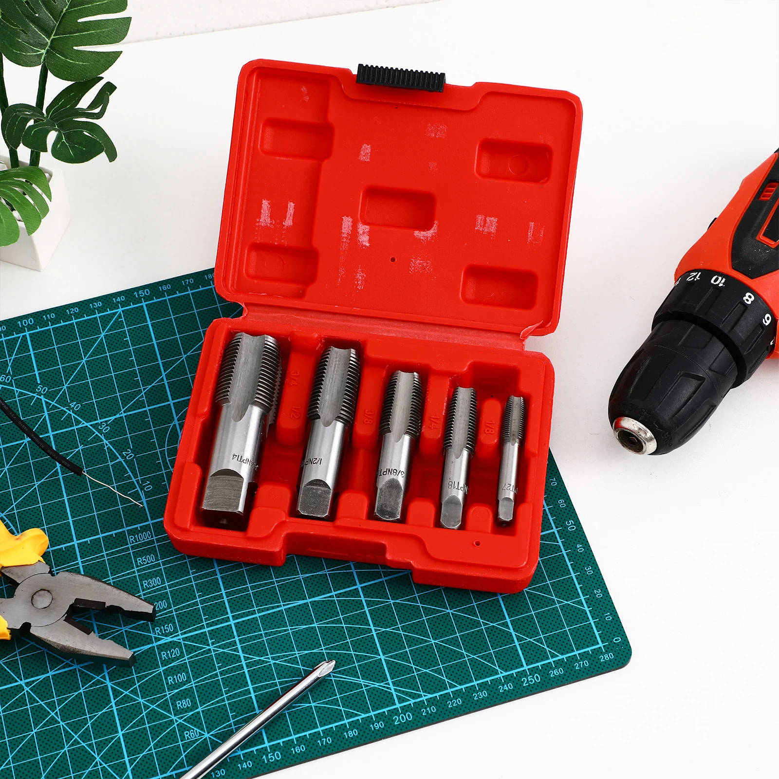 

5 pcs NPT Pipe Tap Set Carbon Steel 1/2inch Threading Tool Plumbing Bolt Thread Repair Suite Pipe Threader Metric Tap Set