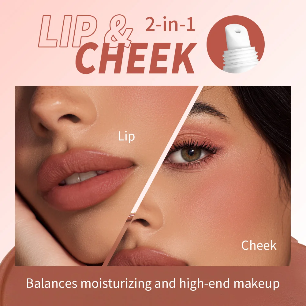 2-in-1 lip- en wangcrème Hooggepigmenteerd Hydraterend Veegvast Langdurig Lipbasiscosmetica Matte afwerking Natuurlijke make-up