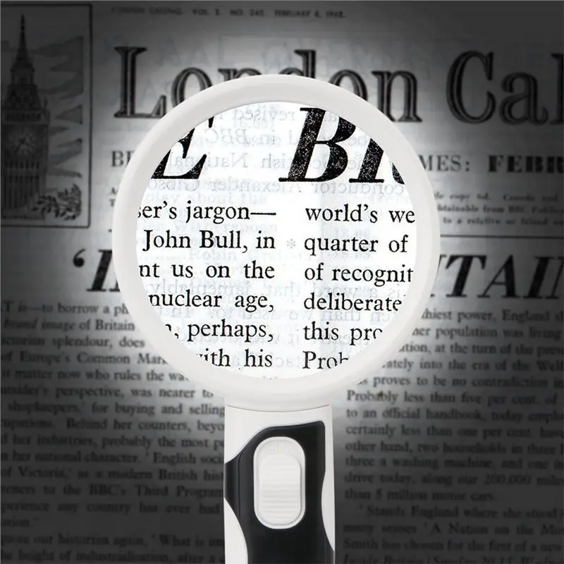 AB41-Ninth World 5X 10X Optical Magnifier, LED Light, 80Mm Handheld Backlit Magnifier For Reading