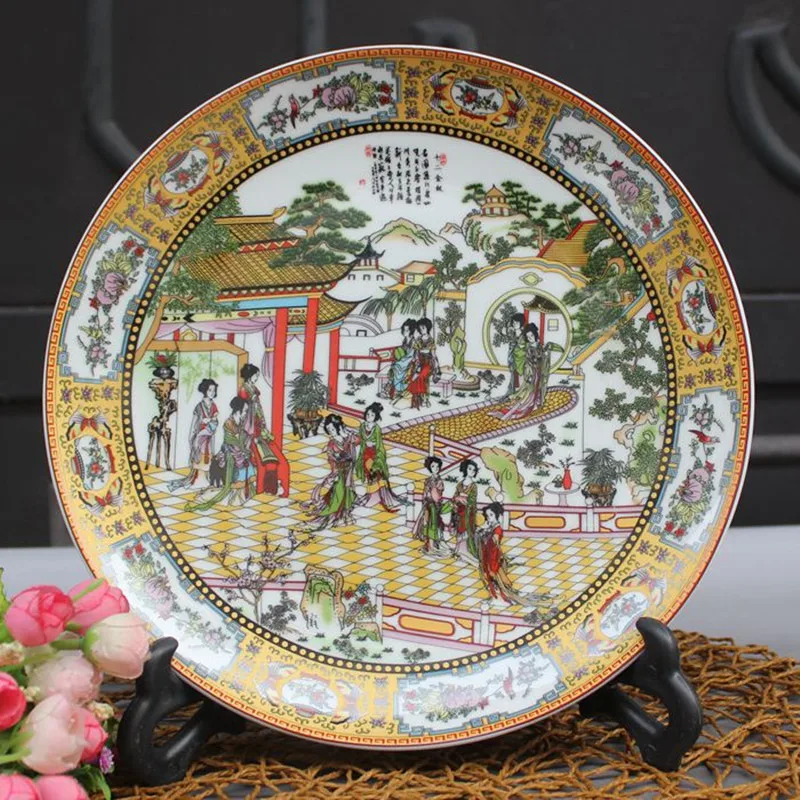 Qing Dynasty antique twelve gold hairpin plate Jingdezhen Ceramic hanging plate sitting plate living room home crafts plate