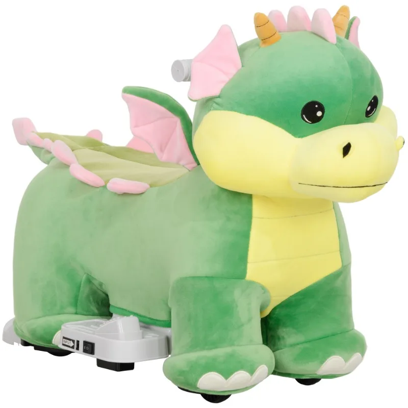 6V Kids Ride on Horse,Triceratops Shaped Electric Animal Car with Music Forward,PU Wheels,for Girls Boys Aged 18-36 Months,Green