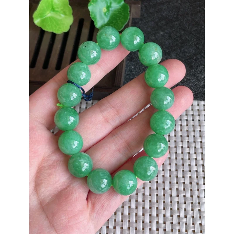 Myanmar Natural a Bracelet Bead Ice-like Full Green round Beads Jade 16 Pieces 61.09G