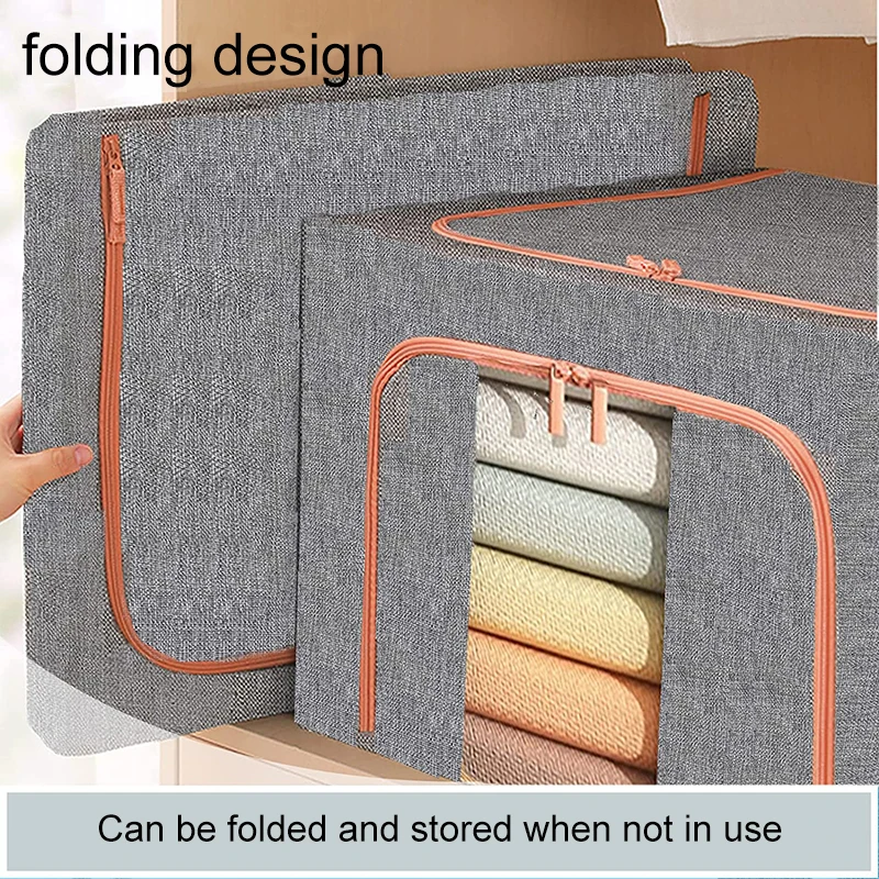 66l Foldable Clothes Storage Bag Durable Practical Container Clear Window Organizer Bin For Bedding Blanket Bed Sheets Car