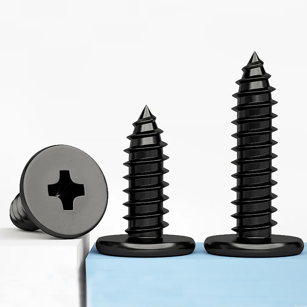 50-200pcs Black Cross Thin  Flat Head Self Tapping Screw M1.2 M1.4 M1.7 M2 M2.3 M2.6 M3 M3.5 M4 Carbon Steel Phillips Wood Screw