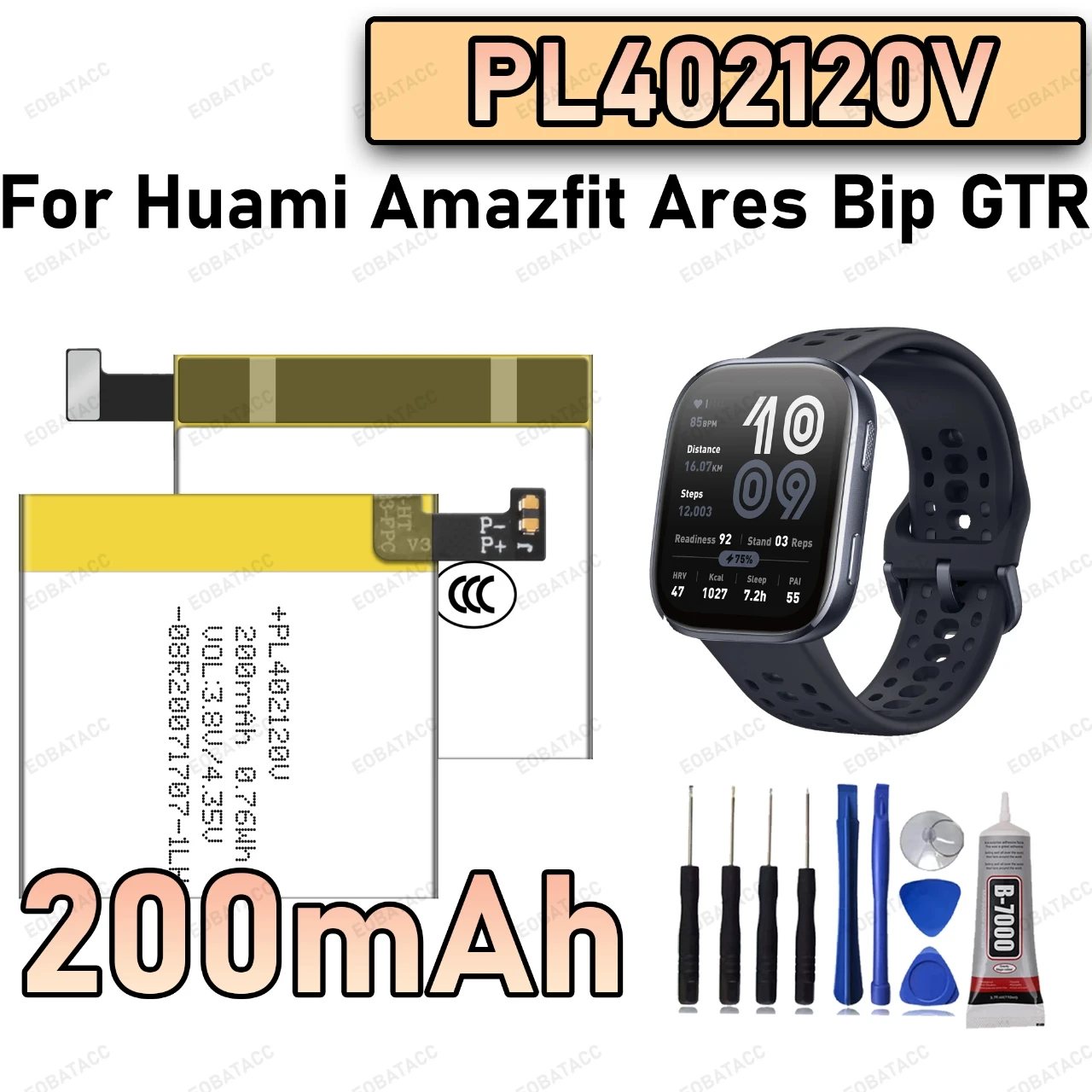

100% New Zero Cycle PL402120V Battery For Huami Amazfit Ares/Bip GTR Smart Watch Bateria +Free Tools