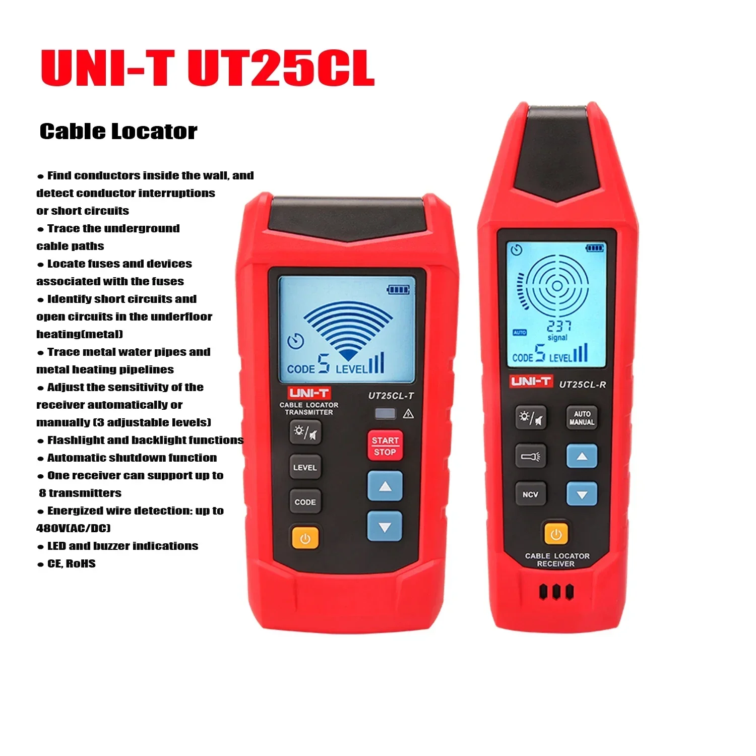 UNI-T UT25CL Handheld Cable Locator NCV Non-contact Electrical Test Electrical Safety Detector Trace Underground Cable Paths.