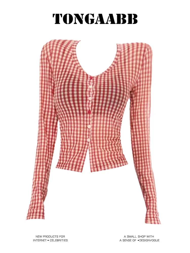 

Женские клетчатые рубашки и блузки Y2k, корейский Harajuku, элегантная рубашка-поло с длинными рукавами, винтажная модная одежда 90-х годов 2000-х годов 2025