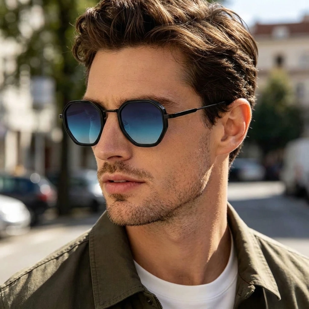 Neue modische Unisex-Sonnenbrille aus Metall mit geometrischem Design, Retro, personalisierbar, trendiger Streetstyle, UV-Schutz, 222 – Detail 2