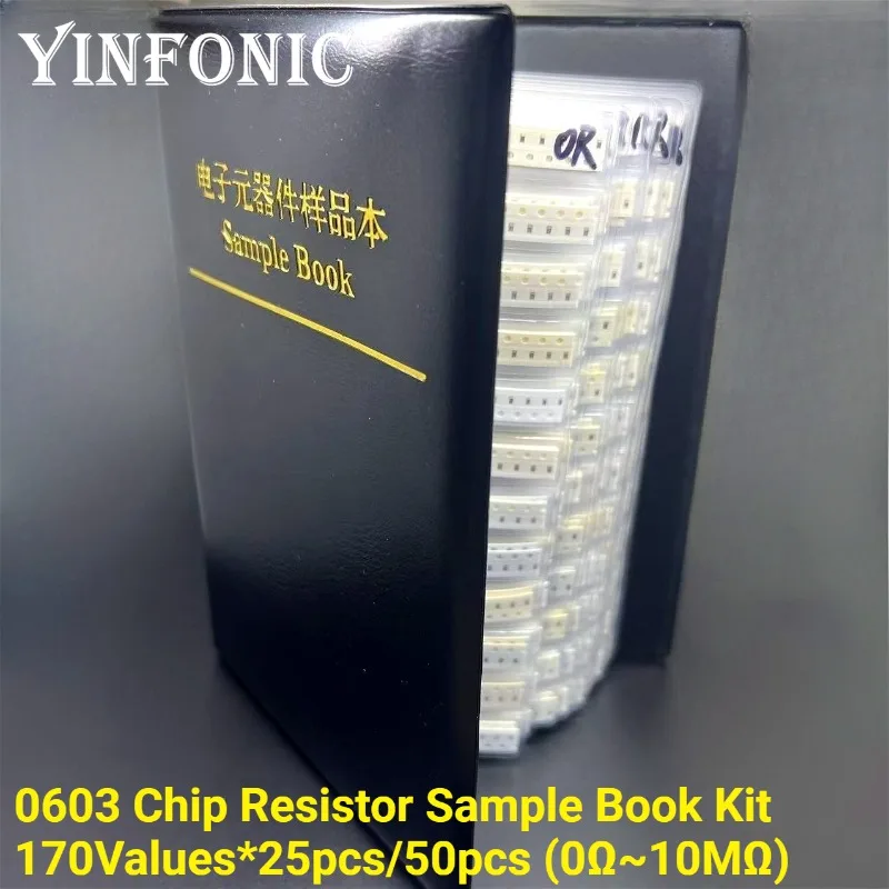 

0603 Chip Resistor Sample Book 170Values*25Pcs/50Pcs 1% (0Ω~10MΩ) SMD Resistor Kit Electronic Component Sets 1/10W