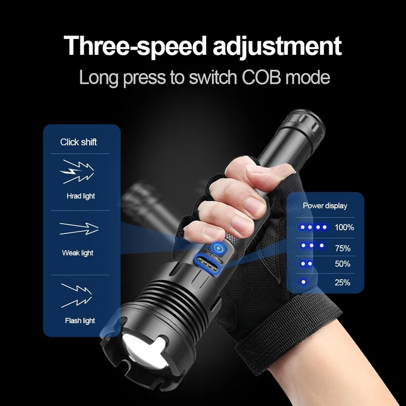 400000 Lumens XHP90.3 Most Powerful Led Flashlight 18650 26650 Battery Rechargeable Tactical Flashlights Torch