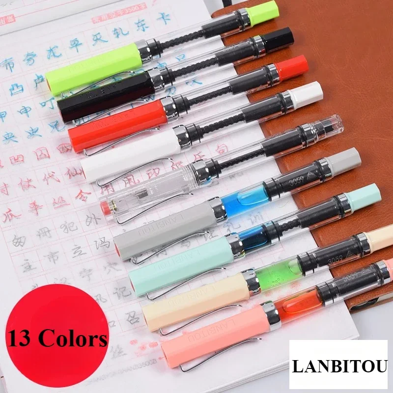 Lanbitou 3059 Piston Fountain Pen EF/F Nib Plastic Ink Pen Silver Clip Business PK JINHAO Stationery Office School Supplies