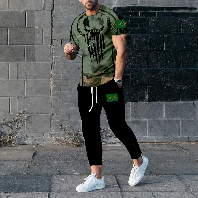 2023 Sommer Brasilien Männer Sporta nzug Mode Kurzarmhose 2-teiliger Jogging Street Anzug übergroße T-Shirt Freizeit Sporta nzug