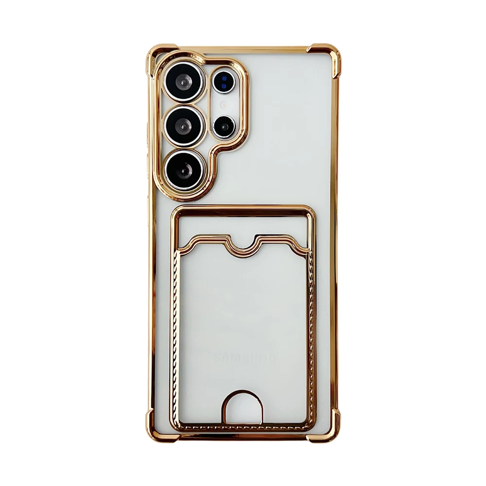 Plating Card Holder Case for Samsung Galaxy S26 Ultra/S26 Plus/S26, Clear Glitter Wallet Cover, Bling Sparkle Bumper